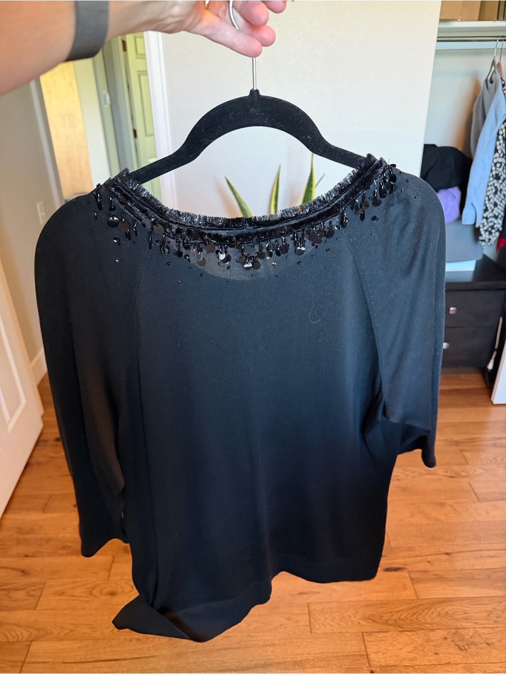 Lafayette 148 New York Black Beaded Neckline Blouse